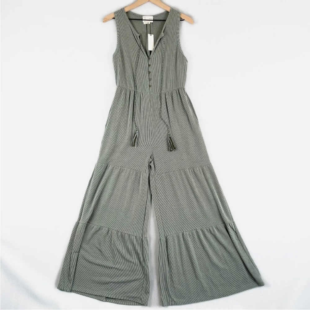 Anthropologie Sage Green Ribbed Sleeveless Jumpsuit